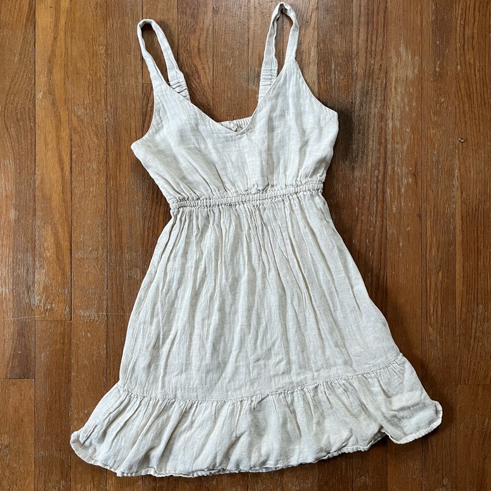 Off white/ Cream Boho Linen Like Lined Summer Dress Size Small S